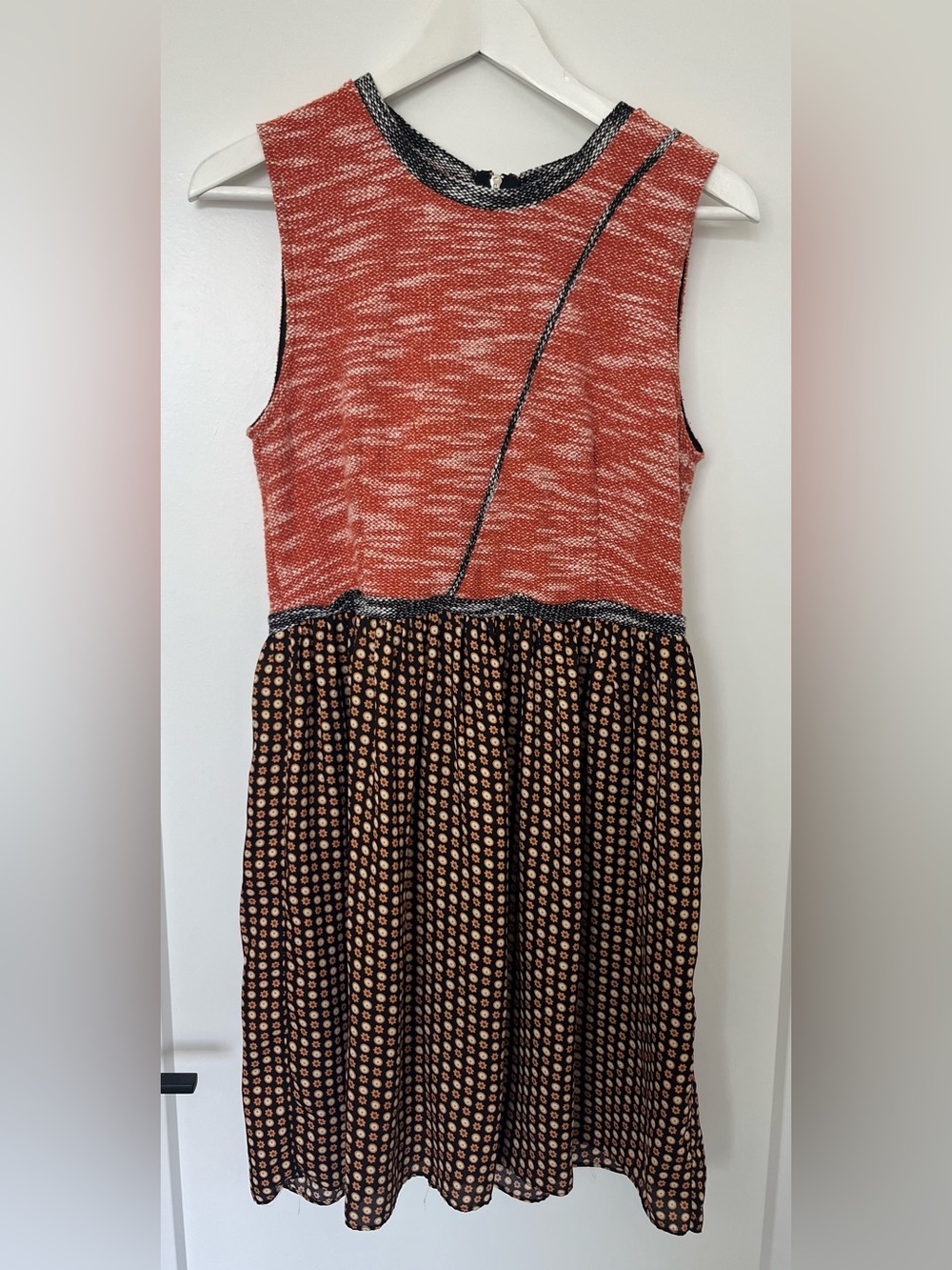 Anthropologie THML Sleeveless Orange Knit Floral Dot Mini Dress Boho M